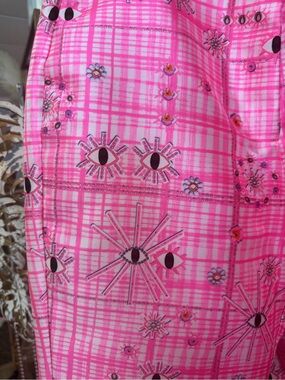 Neubyrne Pink Plaid Eye-Print Pants, NWT
